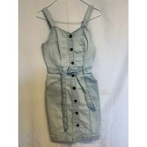 SO Light Wash Denim Jean Button Front Mini Dress with Belt Blue Juniors Small